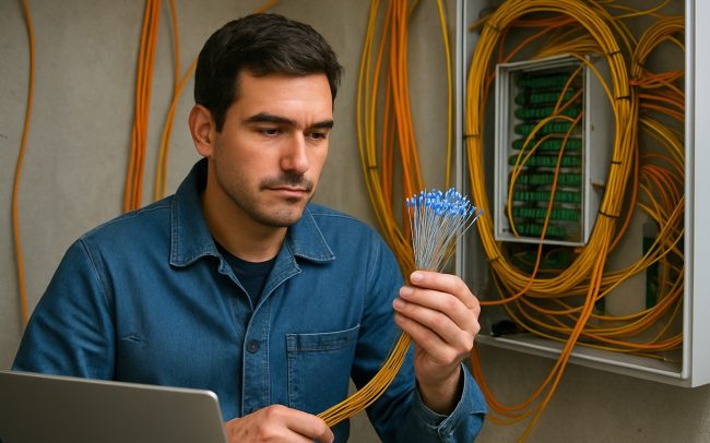 fibra ottica in italia Una persona tiene in mano un fascio di fibre ottiche